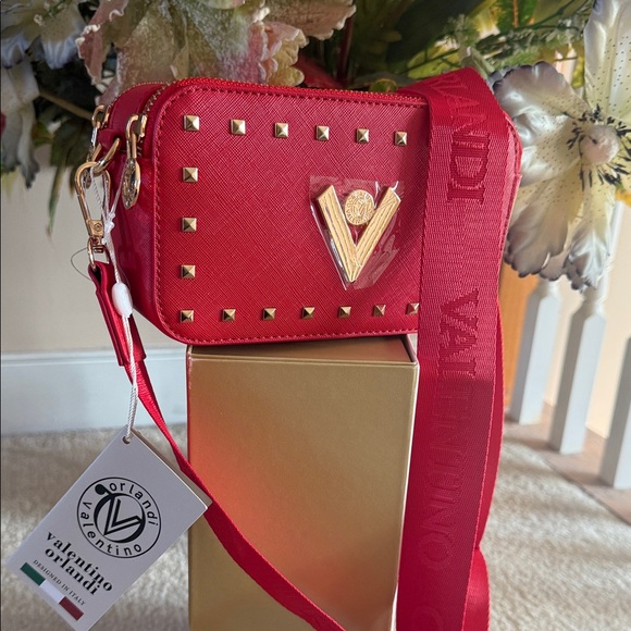Valentino Vibrant Red Crossbody Bag with Gold Accents - Picture 1 of 8